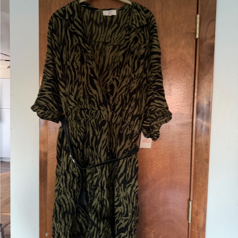 Stylish Olive and Black Patterned Dress